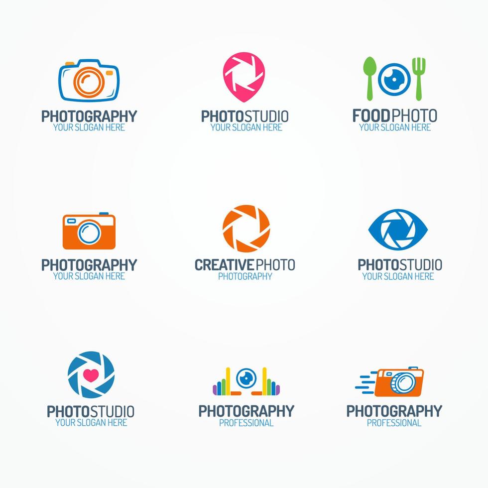 fotografi och fotostudio logotyp set färgstil vektor