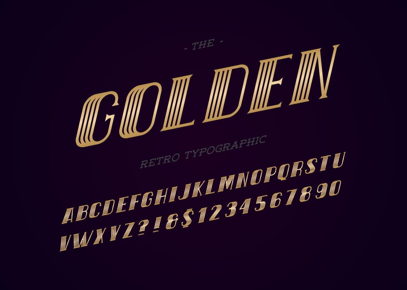 gyllene teckensnitt modern typsnitt retro typografi färgglad stil vektor