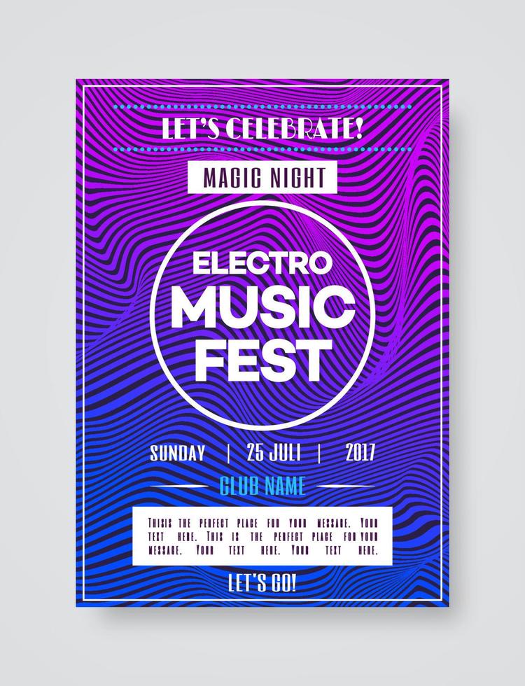 elektromusik fest affischmall för fest med färggradient linje stil bakgrund vektor