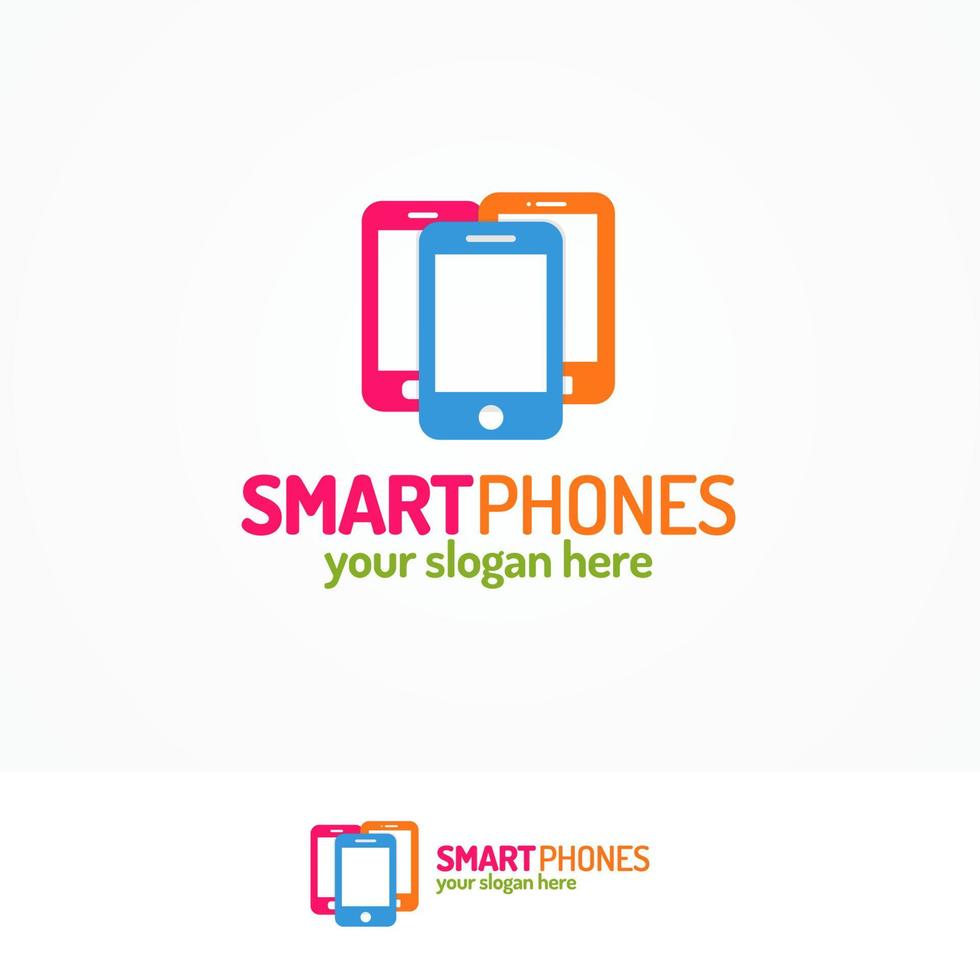 smartphones logotyp set med siluett tre telefoner vektor