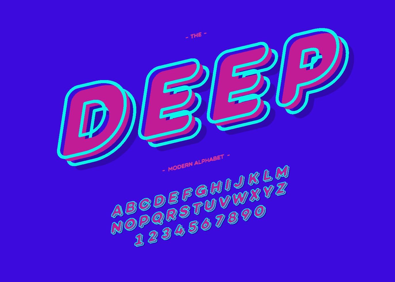 vektor djupt teckensnitt 3d fet typografi