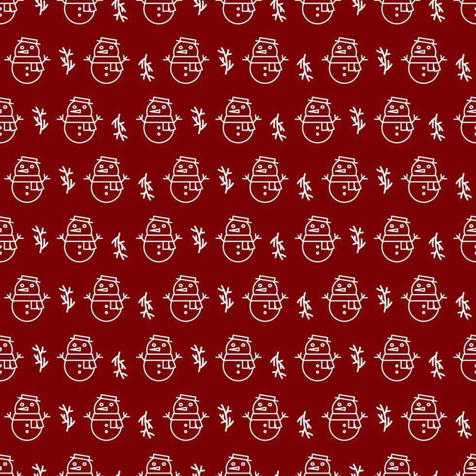 jul seamless mönster med snögubbe linje stil på röd bakgrund för affisch vektor