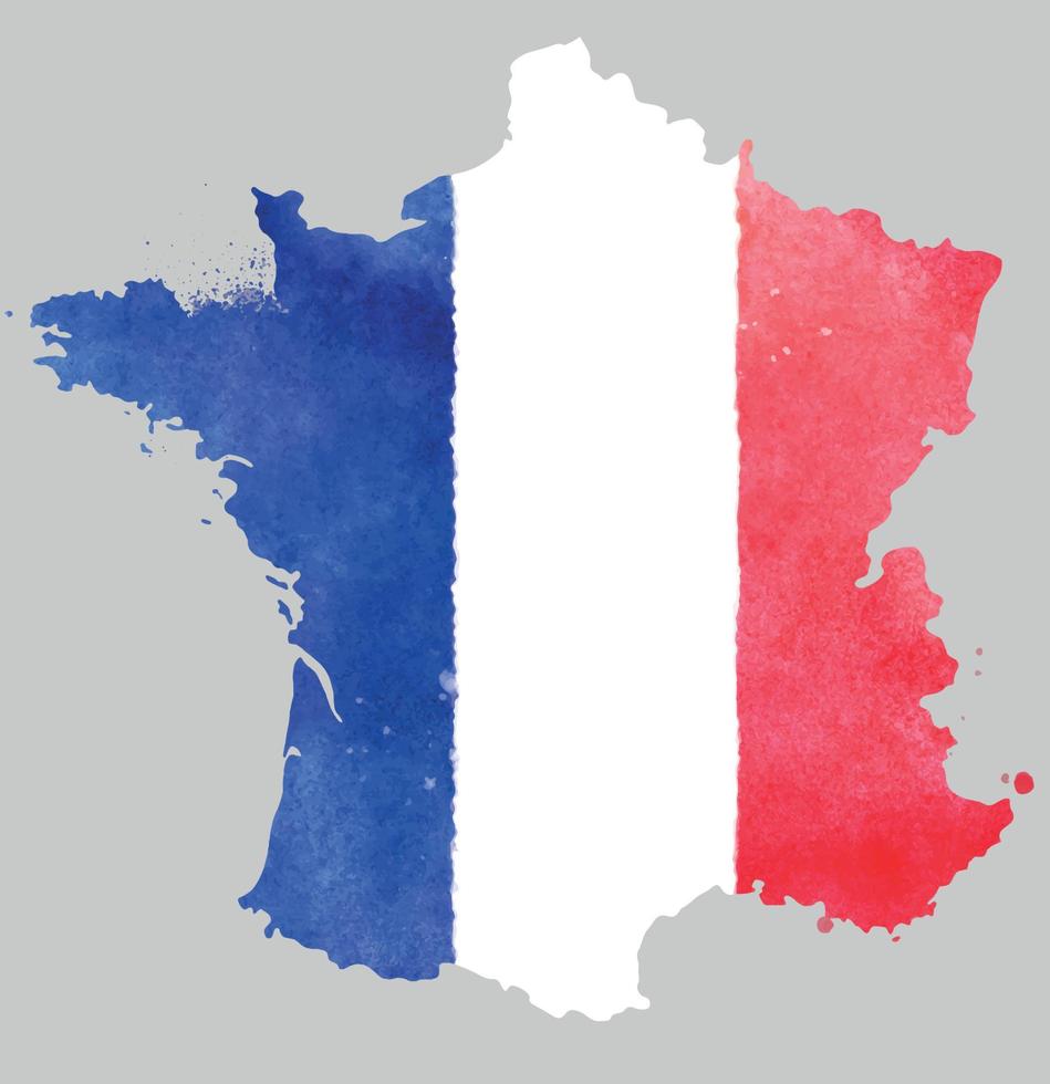 Karte von Frankreich in Aquarell mit den Farben der französischen Flagge vektor
