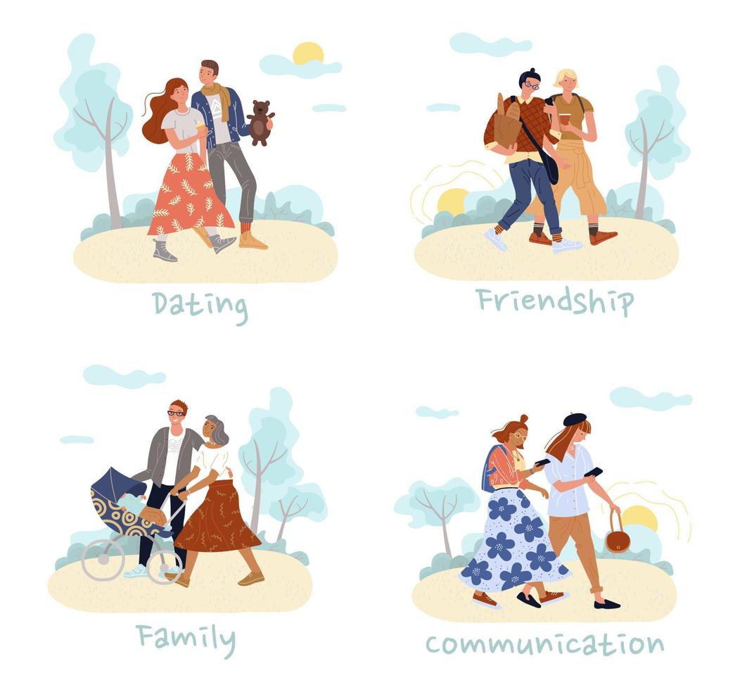 Dating, Freundschaft, Kommunikation, Familienset vektor