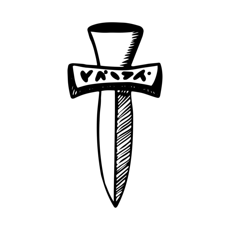 magisk kniv med runor på handtaget. handritad dolk skiss. mystisk alkemi symbol. isolerade vektor illustration