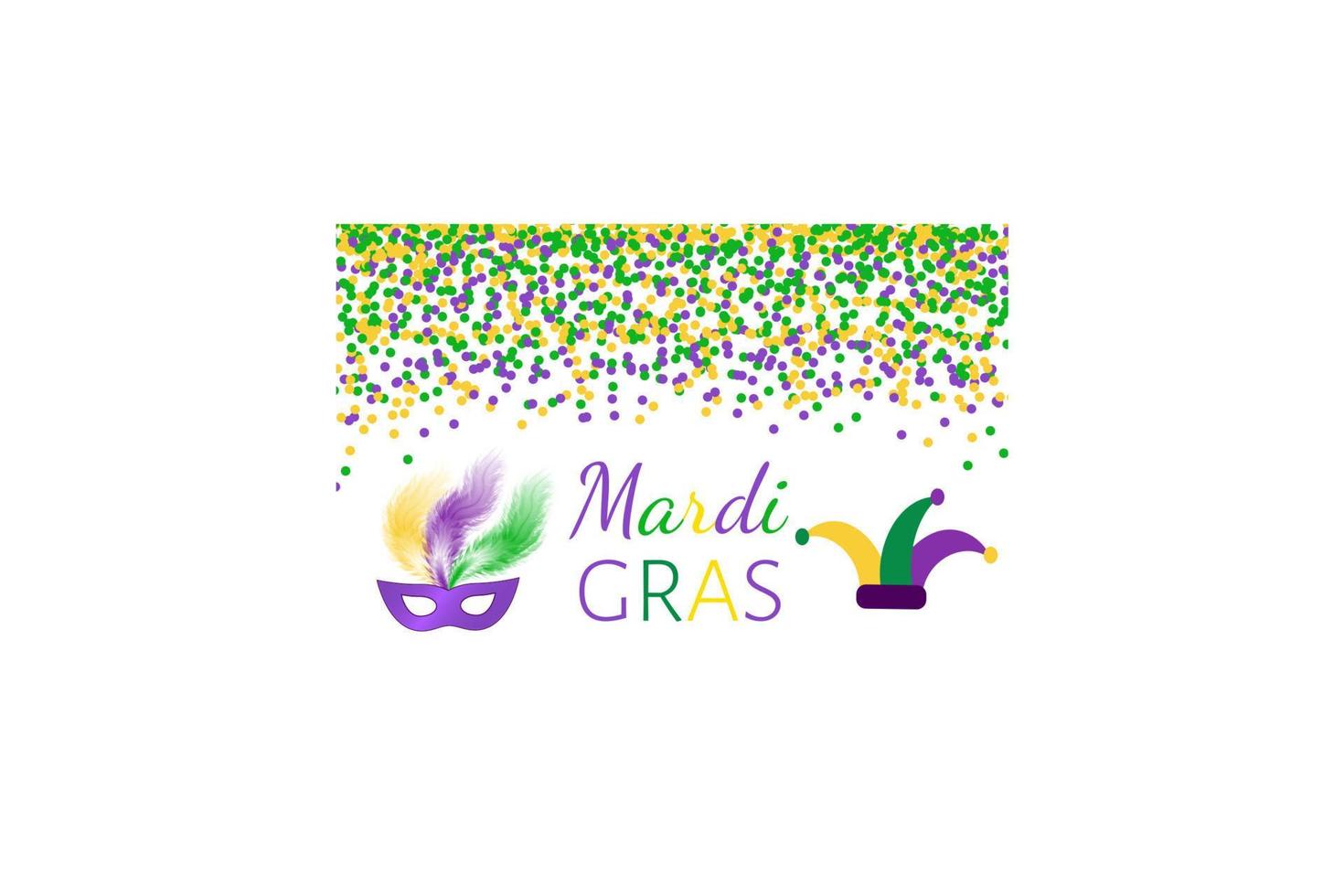 mardi gras karneval vektor bakgrund med grön, lila och gul konfetti. lätt att redigera designmall för dina projekt.
