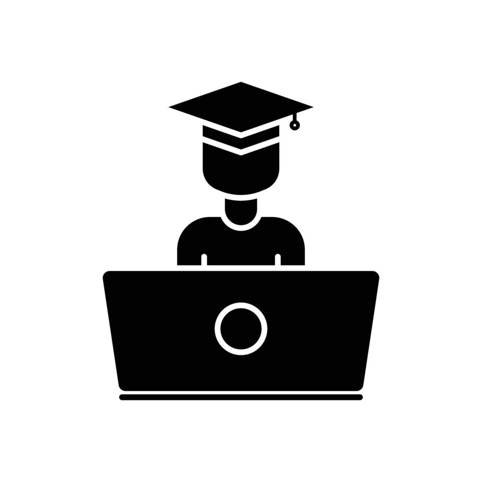 Symbolvektor für Online-Bildung. virtuelles lernen, student, laptop. solider Symbolstil, Glyphe. einfache Designillustration editierbar vektor
