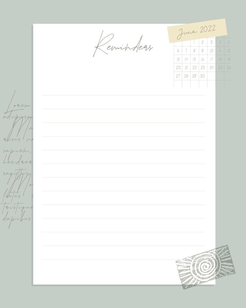 påminnelser häxkalender juni 2022 att göra-lista, mall, blank, stämpel, scrapbooking, planer, vintage. vektor