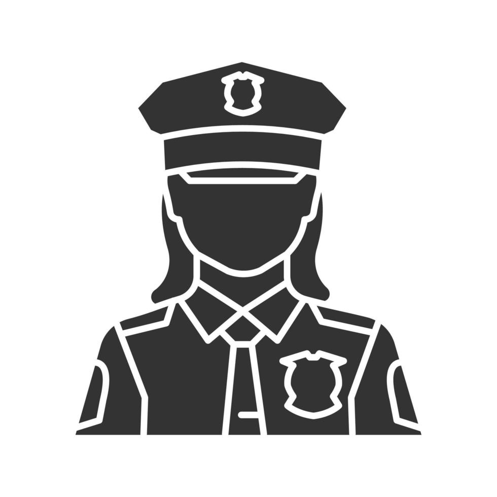 Polizistin-Glyphe-Symbol. Polizist. Polizist. Silhouettensymbol. negativer Raum. vektor isolierte illustration