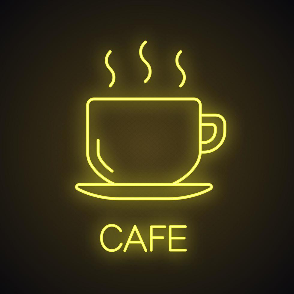 Tasse mit Neonlicht-Symbol für Heißgetränke. Kaffee, Tee, Kakao. Café leuchtendes Zeichen. vektor isolierte illustration