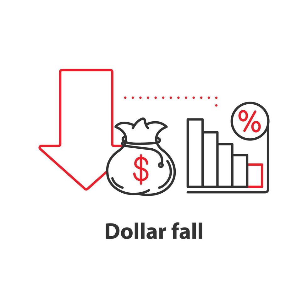 dollar falla koncept ikon. vinst nedgång idé tunn linje illustration. finanskris. vektor isolerade konturritning