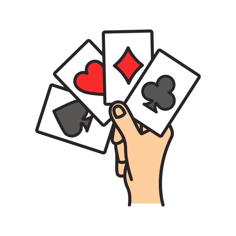 hand som håller fyra essfärg ikon. Spelar kort. poker. kare. isolerade vektor illustration