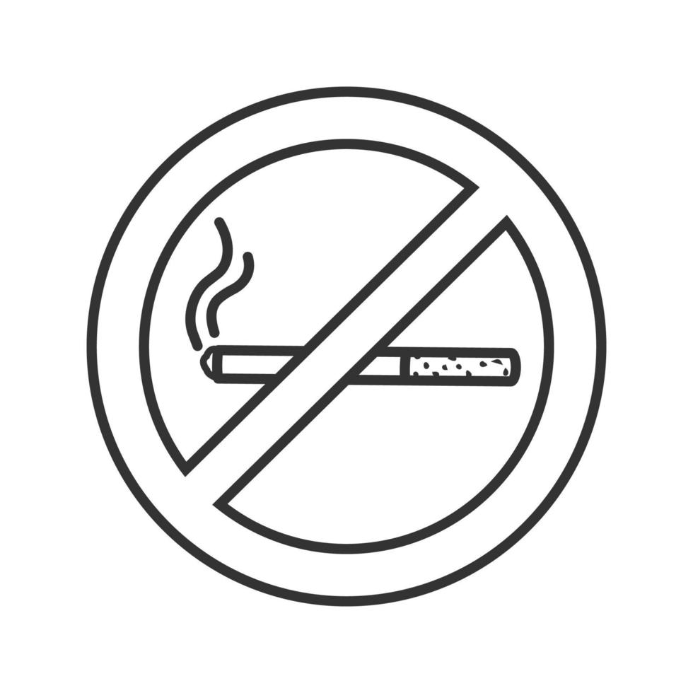 Verbotenes Schild mit linearem Zigarettensymbol. dünne Liniendarstellung. Rauchen verboten. Kontursymbol stoppen. Vektor isoliert Umrisszeichnung