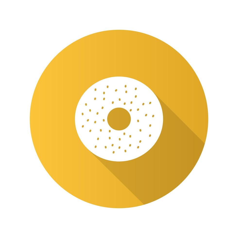 Bagel flaches Design lange Schatten-Glyphe-Symbol. Krapfen. Vektor-Silhouette-Illustration vektor