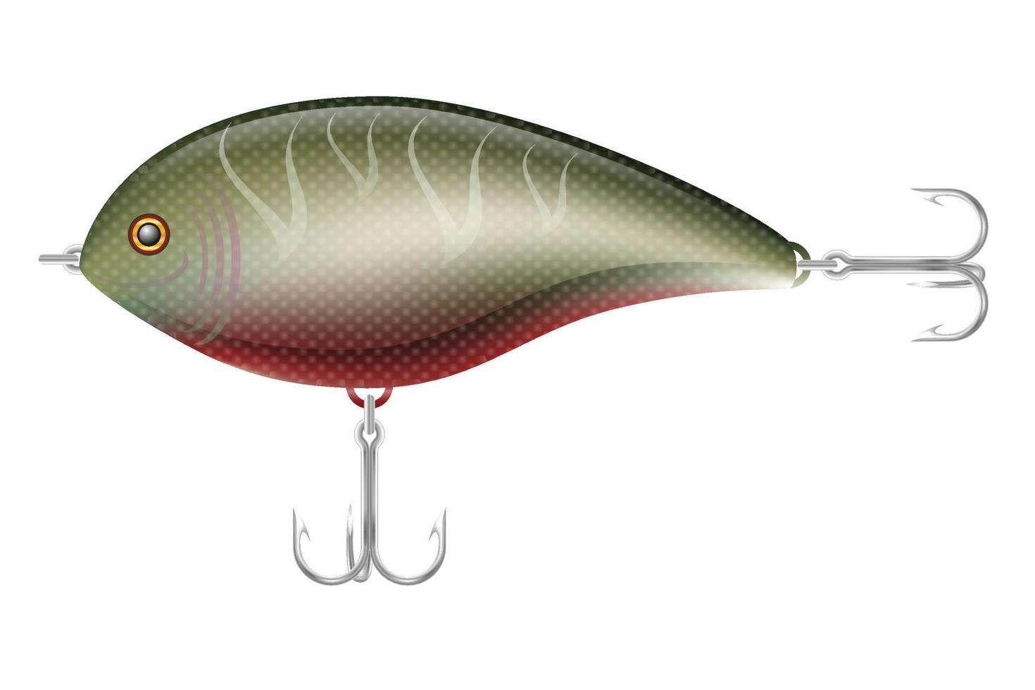 farbiger Plastikwobbler mit einem dreifachen Haken für das Fangen der Fischvektorillustration, die auf weißem Hintergrund lokalisiert wird vektor