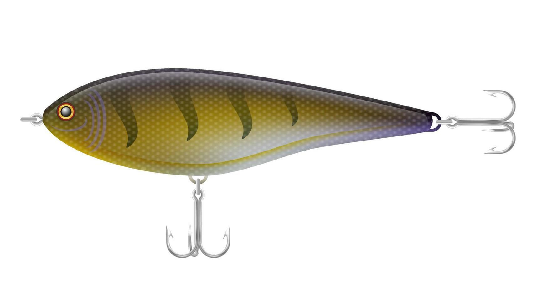 farbiger Plastikwobbler mit einem dreifachen Haken für das Fangen der Fischvektorillustration, die auf weißem Hintergrund lokalisiert wird vektor