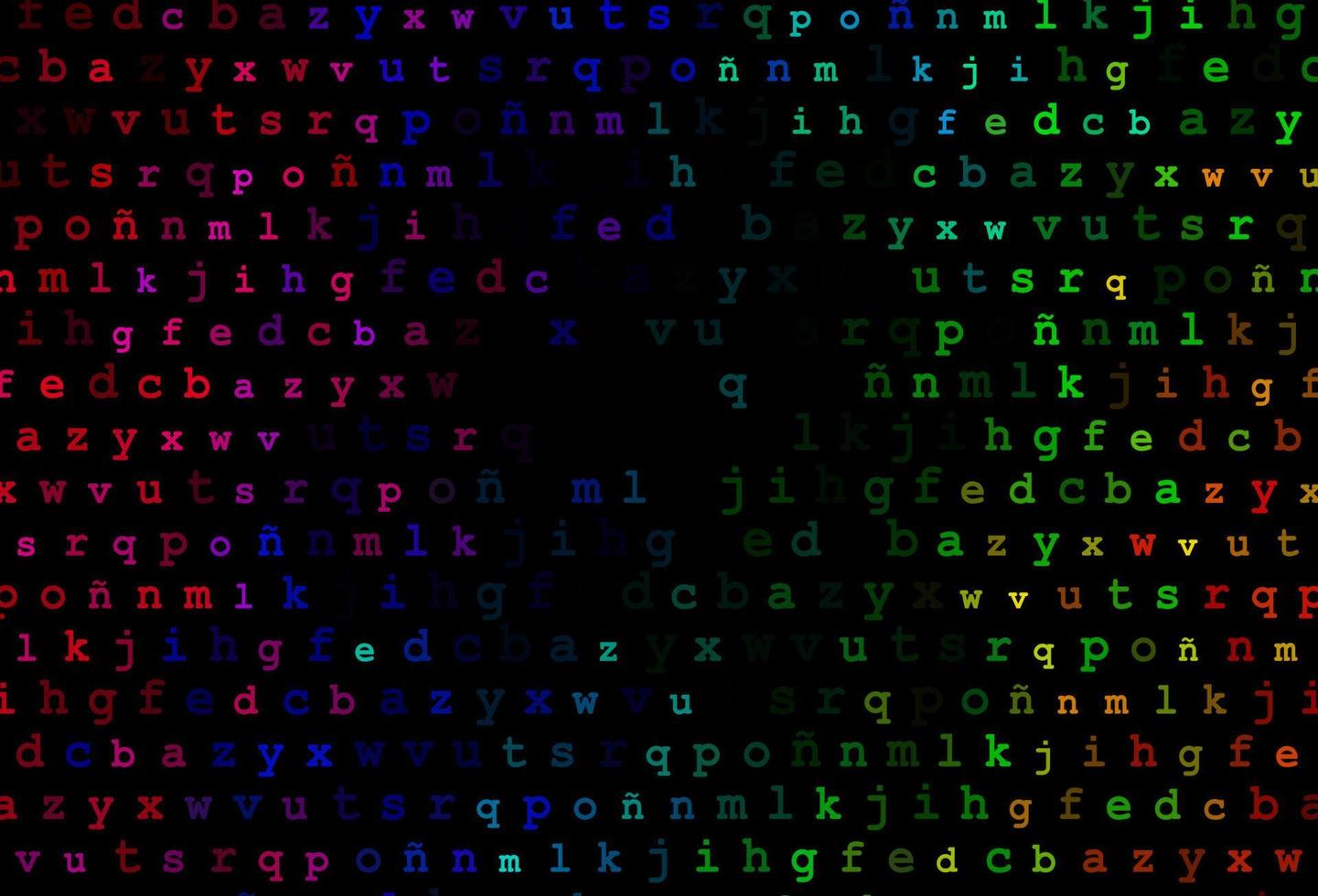 dunkle mehrfarbige, regenbogenfarbene Vektorvorlage mit isolierten Buchstaben. vektor