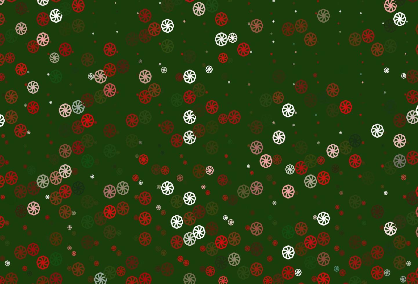 hellgrüner, roter Vektorhintergrund mit Weihnachtsschneeflocken. vektor
