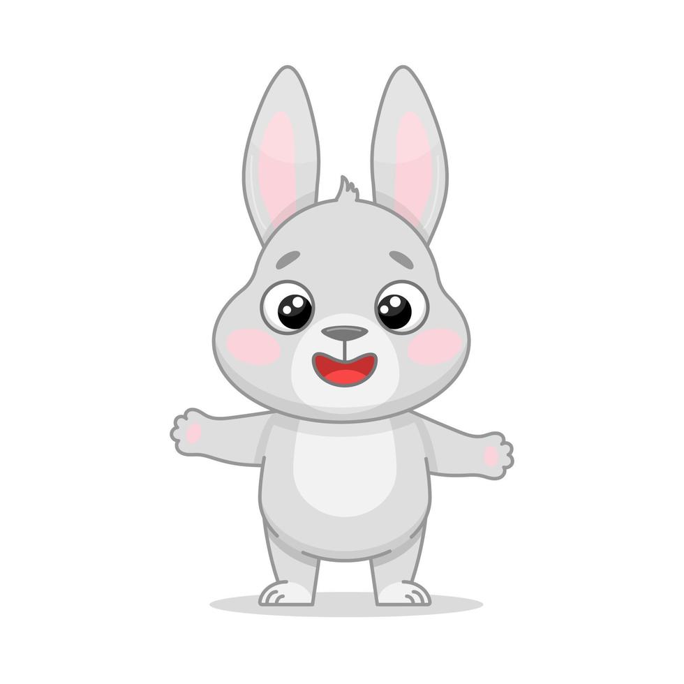 söt tecknad leende kanin, vektor barns illustration.