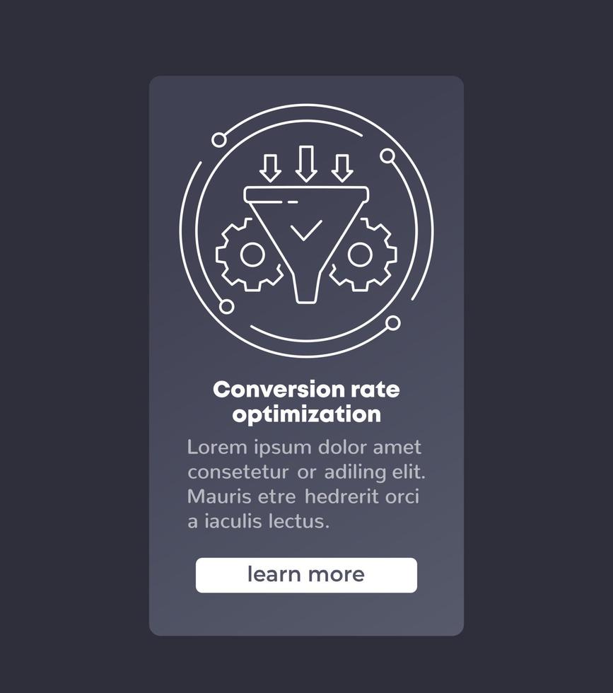omvandlingsfrekvensoptimering, försäljningstratt banner med linjeikon vektor