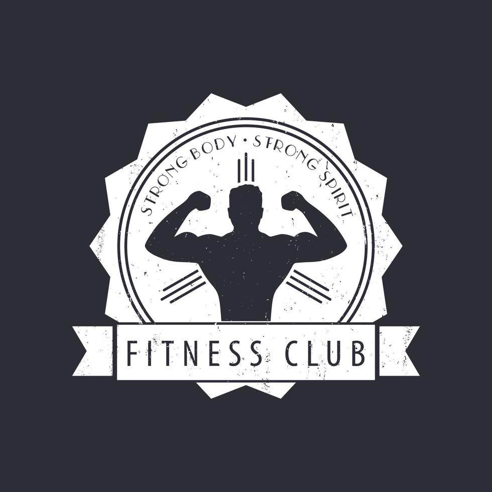 fitness club vintage grunge emblem med poserar bodybuilder, grunge texturerat vektor