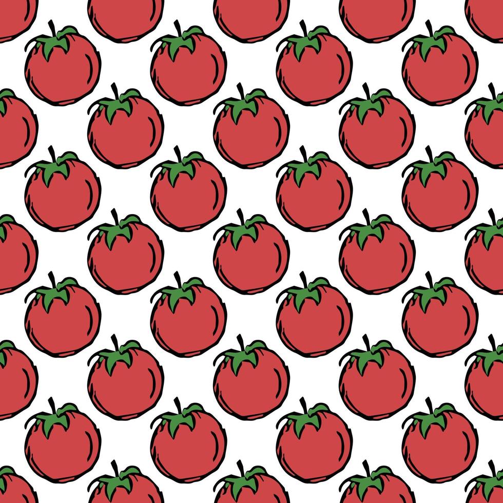 sömlösa tomatmönster. färgade tomater bakgrund. doodle vektorillustration med tomat vektor