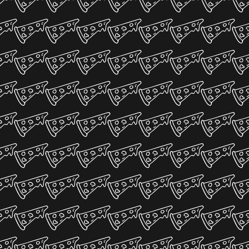sömlösa pizza mönster. svart och vit pizza bakgrund. doodle vektor pizza illustration. snabbmat vektor mönster