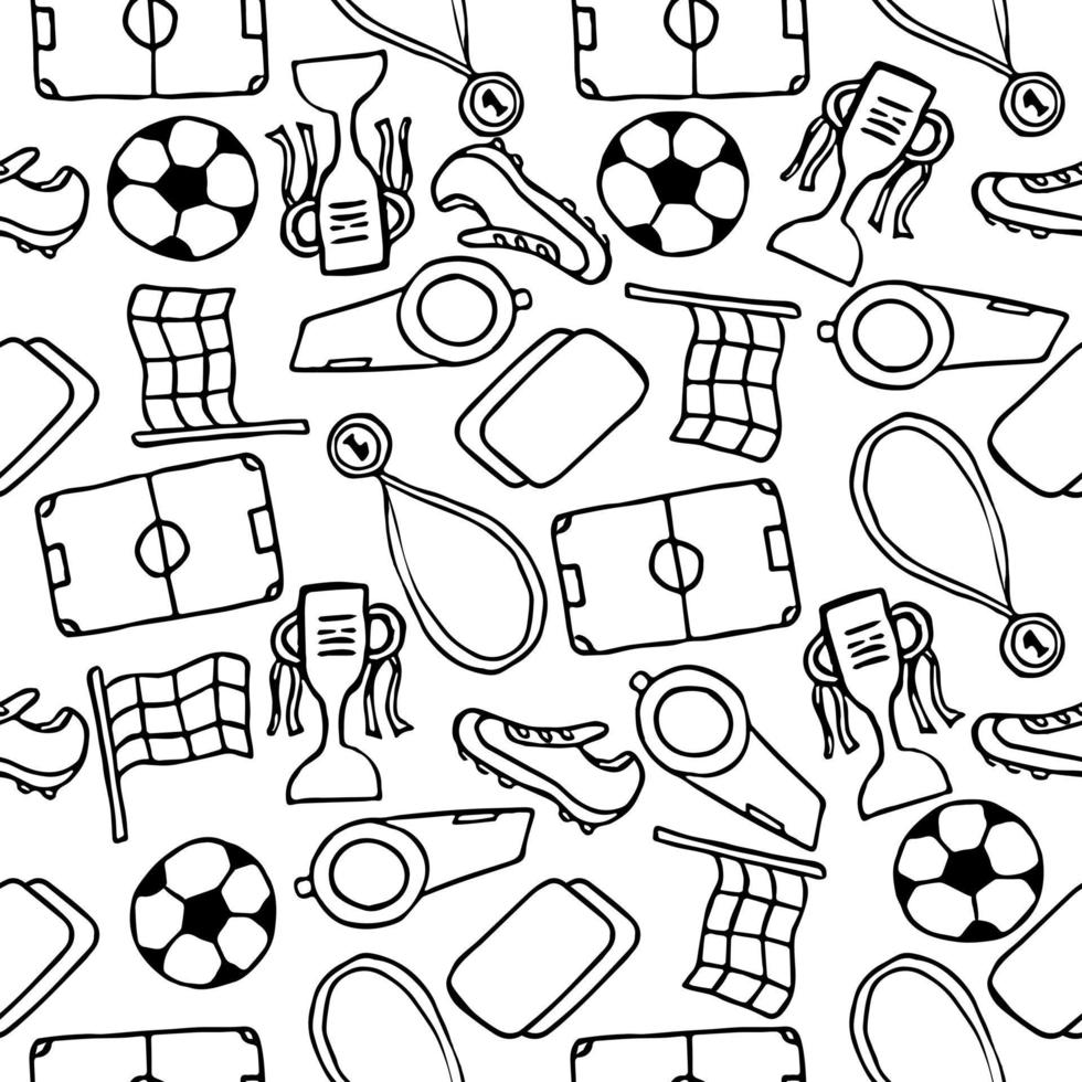 Nahtloses Fußballmuster. Doodle-Fußball-Illustration. Hintergrund der Fußballweltmeisterschaft vektor