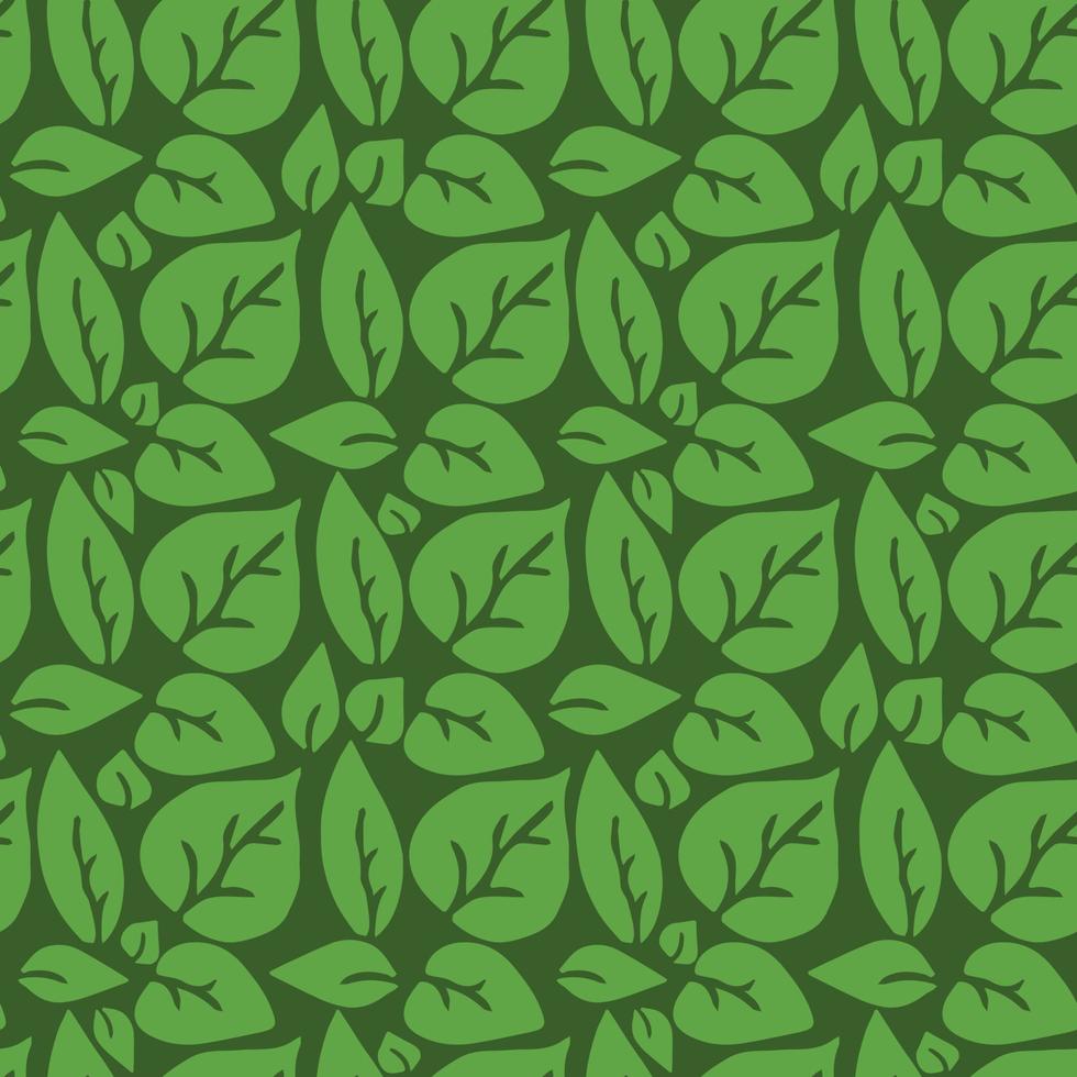 nahtloses Muster mit grünen Blättern. grüne Blätter auf dem grünen Hintergrund. vektor