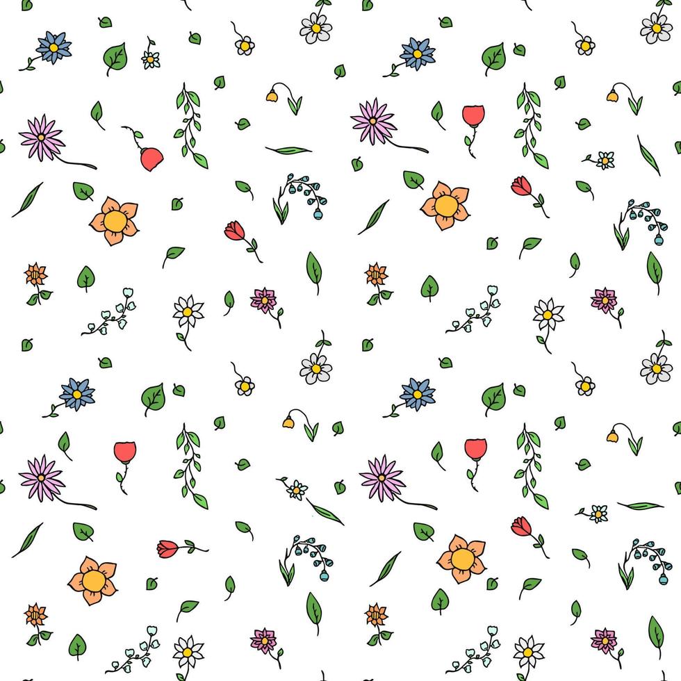 farbige nahtlose florale Vektormuster. Gekritzelvektor mit Blumenmuster auf weißem Hintergrund. Vintage Blumenmuster vektor