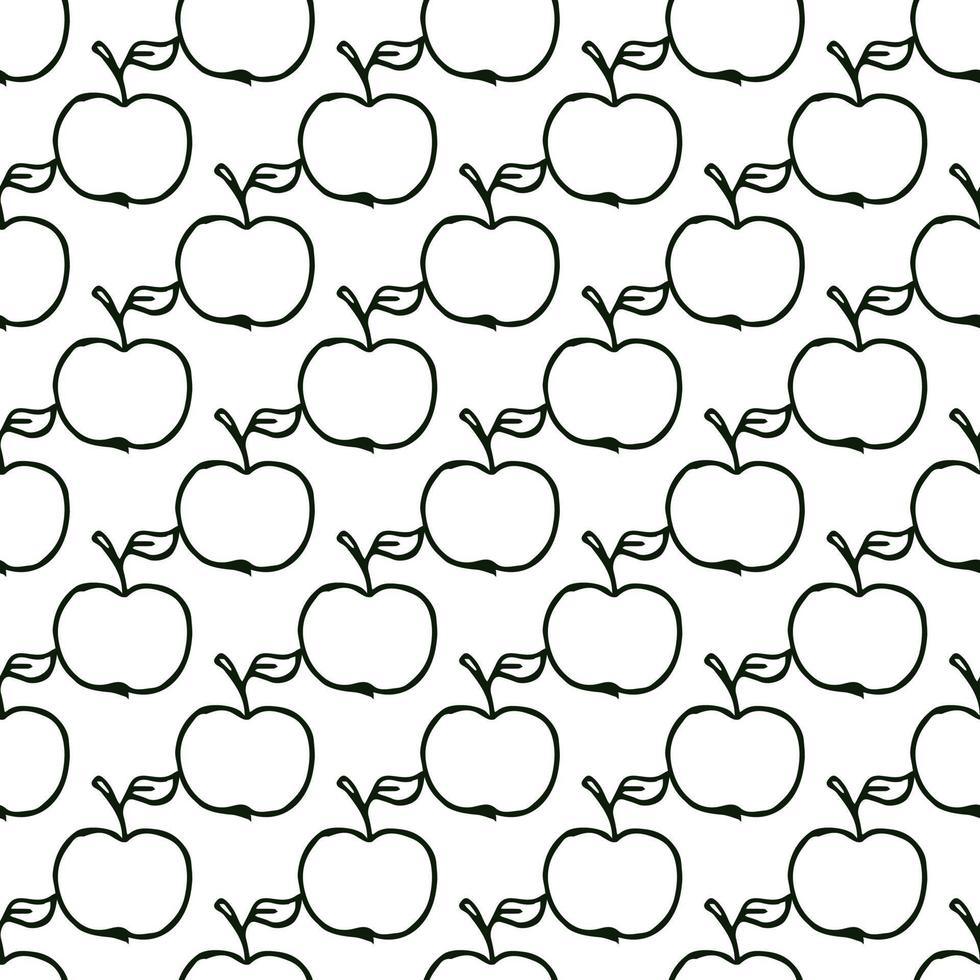 Äpfel Muster. Nahtloses Gekritzelmuster mit Äpfeln. Schwarz-Weiß-Vektor-Illustration mit Äpfeln vektor