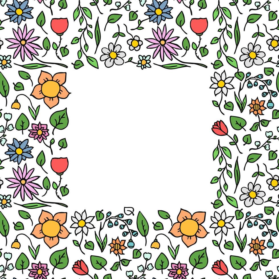 Nahtloses florales Vektormuster mit Platz für Text. Gekritzelvektor mit Blumenmuster auf weißem Hintergrund. Vintage Blumenmuster vektor