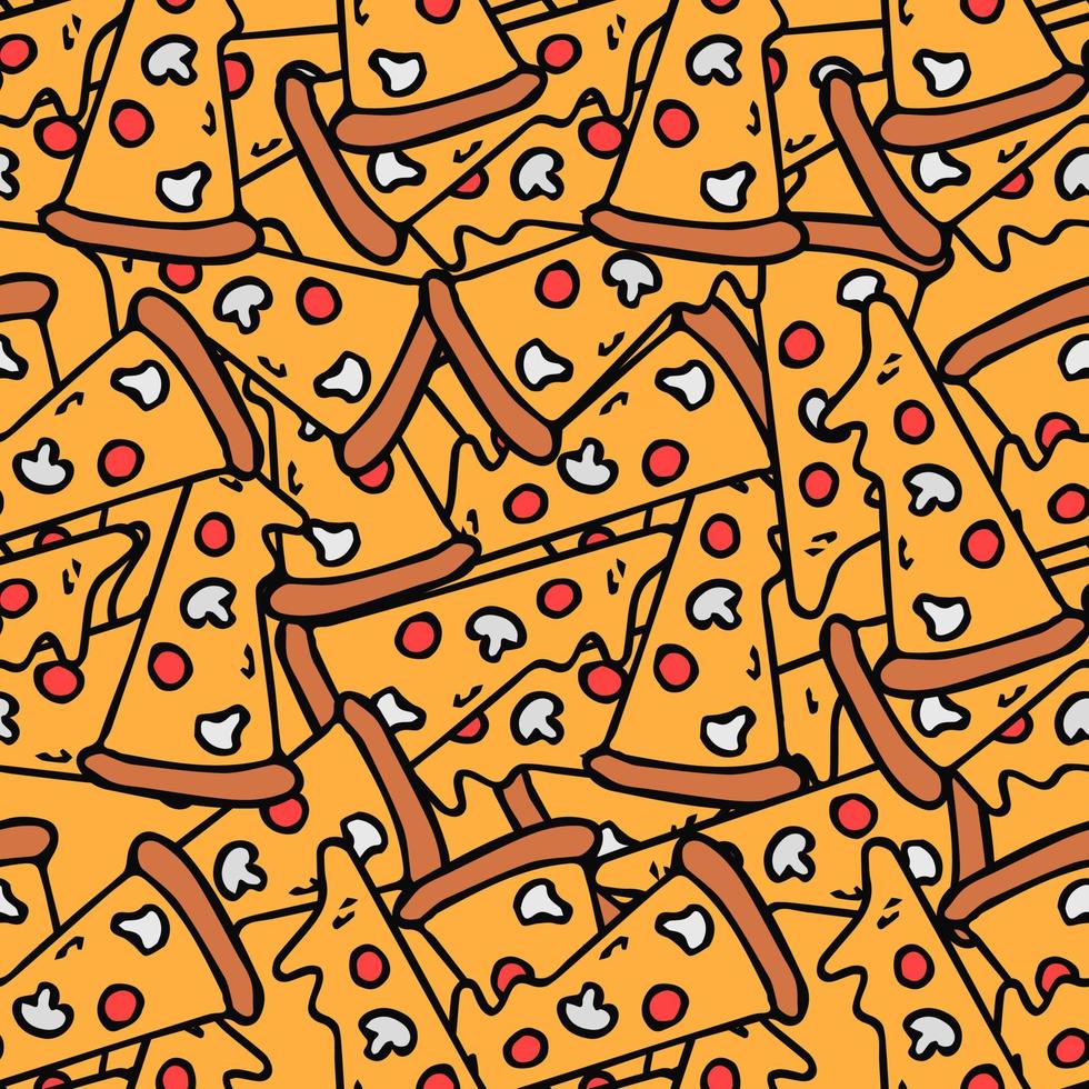 Nahtloses Pizzamuster. farbiger pizzahintergrund. Doodle-Vektor-Pizza-Illustration vektor