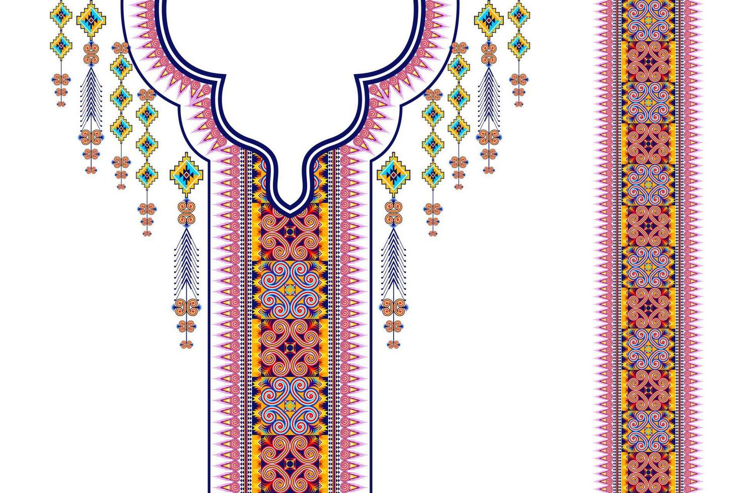 geometrisk etnisk halsringning broderimönster design. Aztec tyg matta mandala prydnad chevron halsband textil. tribal boho infödda etnisk hals broderi vektor