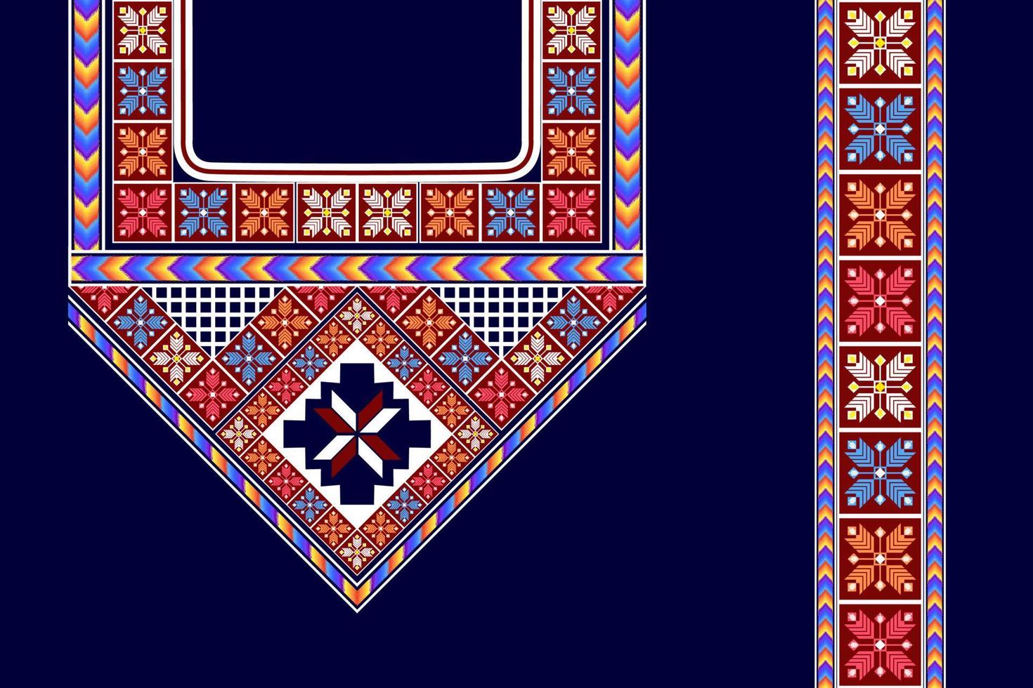 halslinje broderi vektor design. etnisk aztekisk tyg matta mandala ornament textil halsband. tribal boho infödda halsen traditionell broderi vektor bakgrund