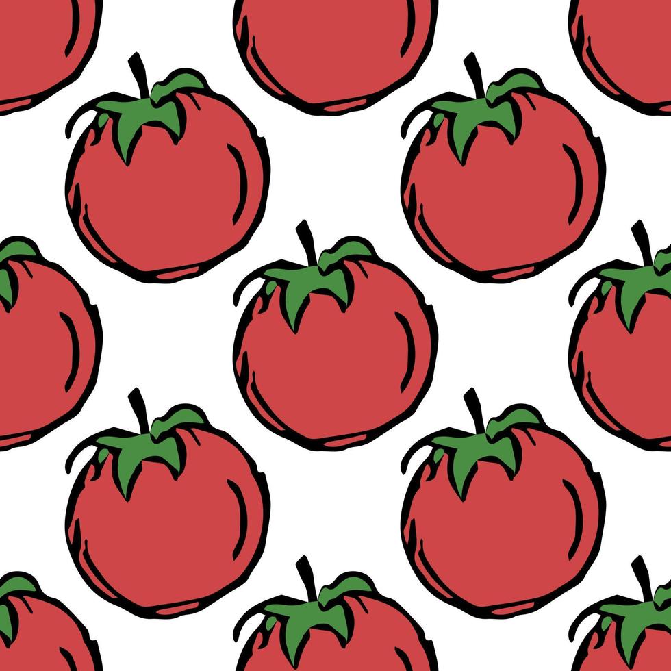sömlösa tomatmönster. färgade tomater bakgrund. doodle vektorillustration med tomat vektor