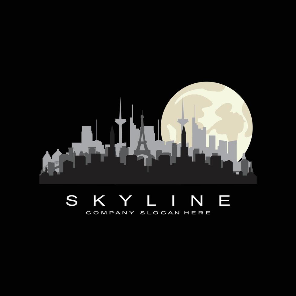 city skyline, skyskrapa för urban fastighetsbyggnad logotyp design vektor