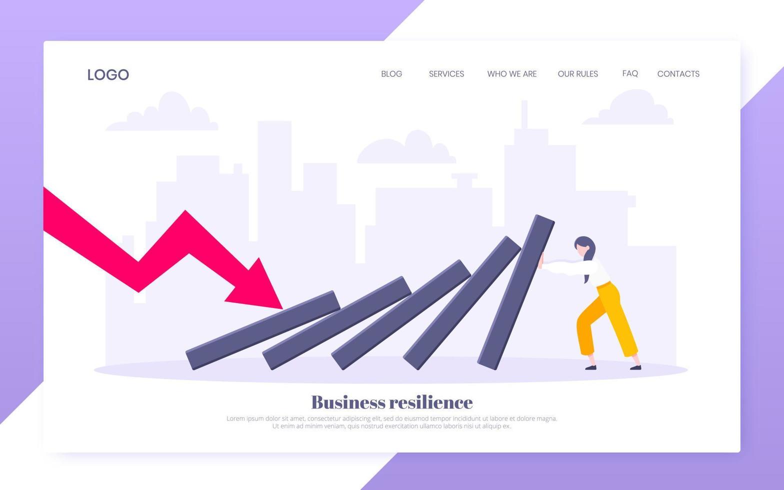 Domino-Effekt oder Business-Resilienz-Metapher-Vektor-Illustration-Website-Konzept. vektor