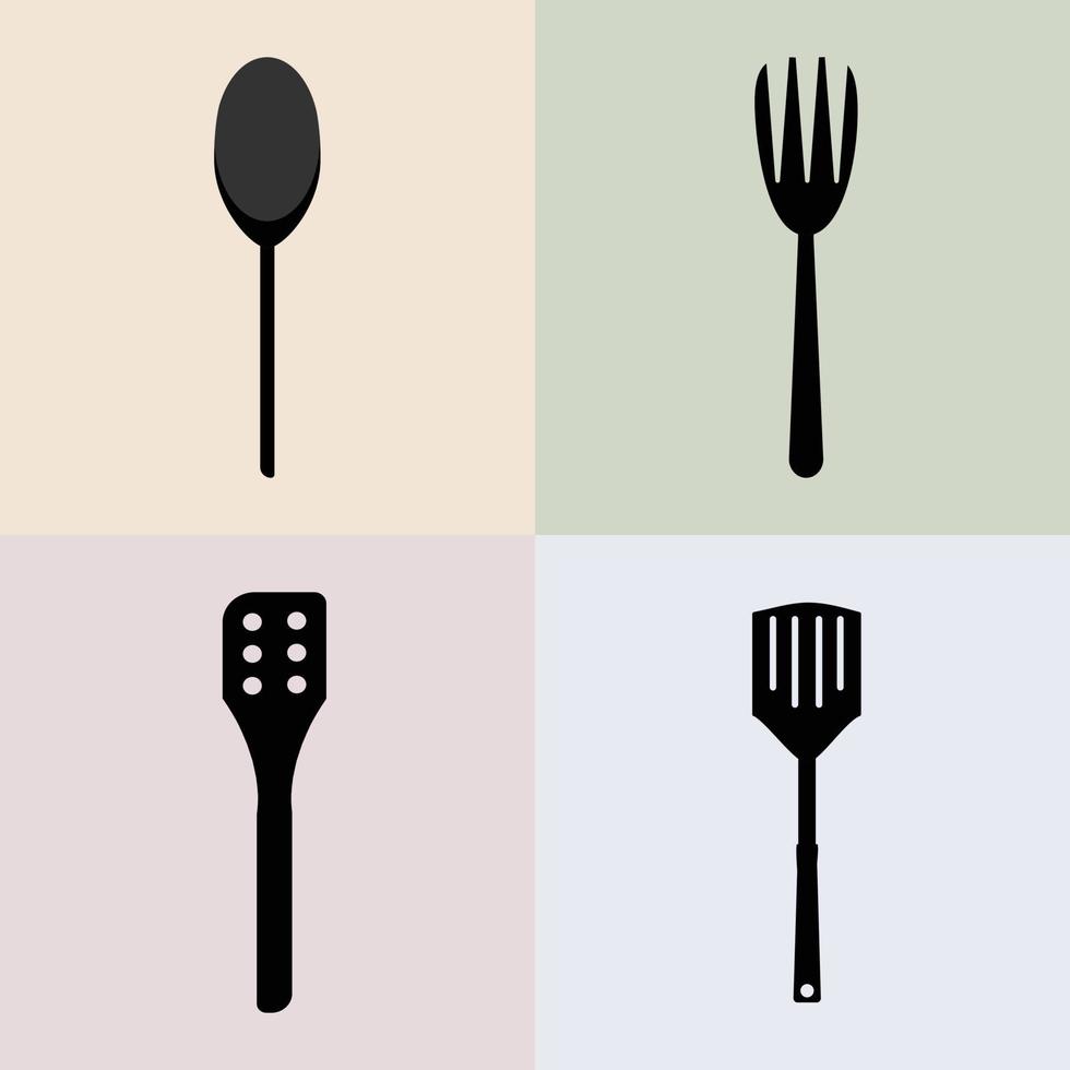 illustration samling av sked, gaffel och spatel vektor