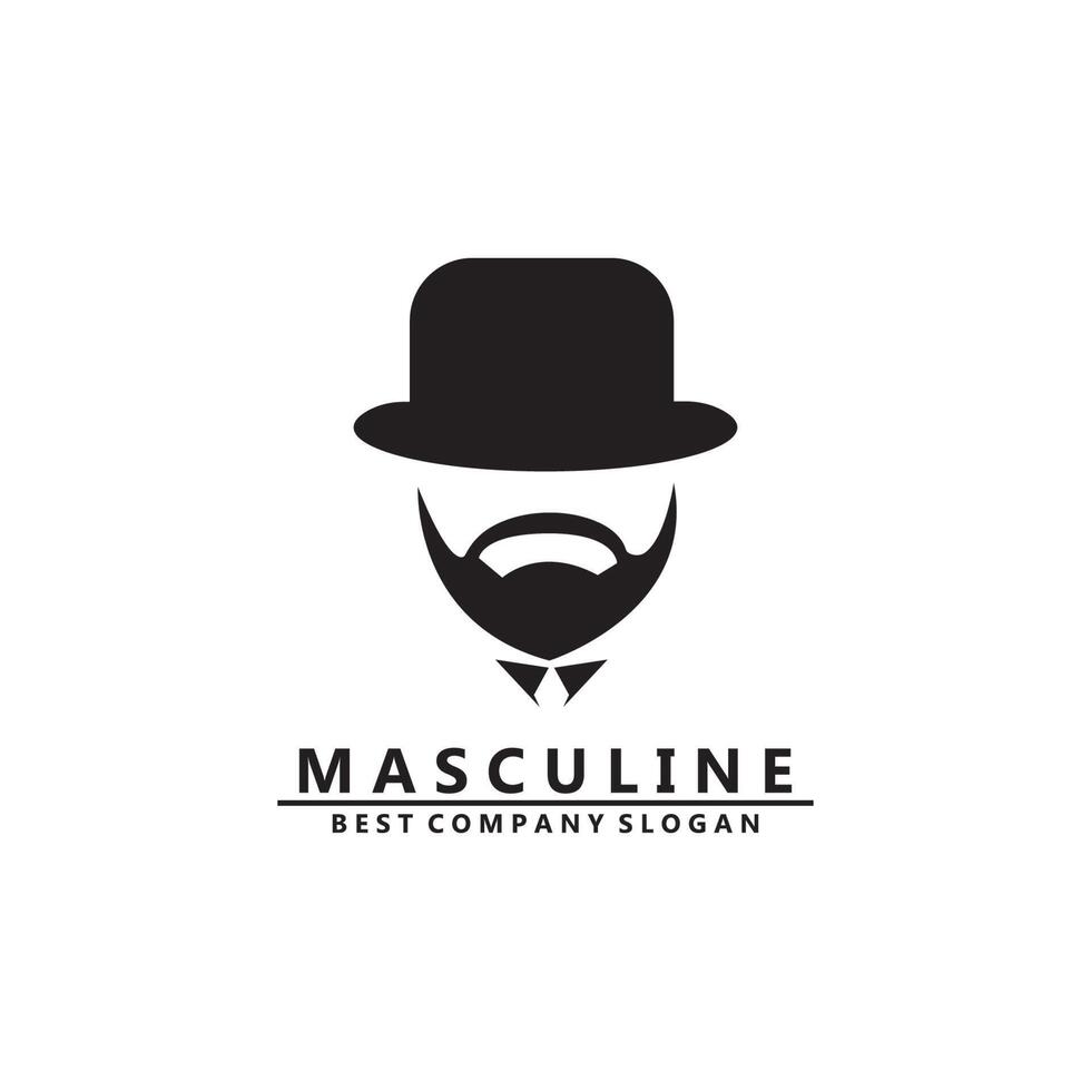 Logo-Symbolvektor für männliche Männer mit Bart, hübsches, cooles, würdevolles Aussehen vektor