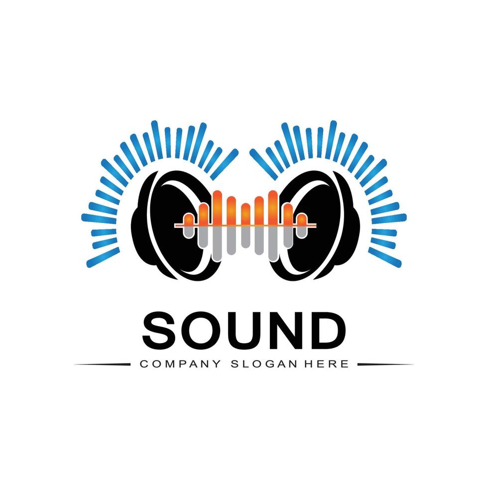 Musik-Schallwellen-Logo-Icon-Vektor, Lautsprecher und Headset vektor
