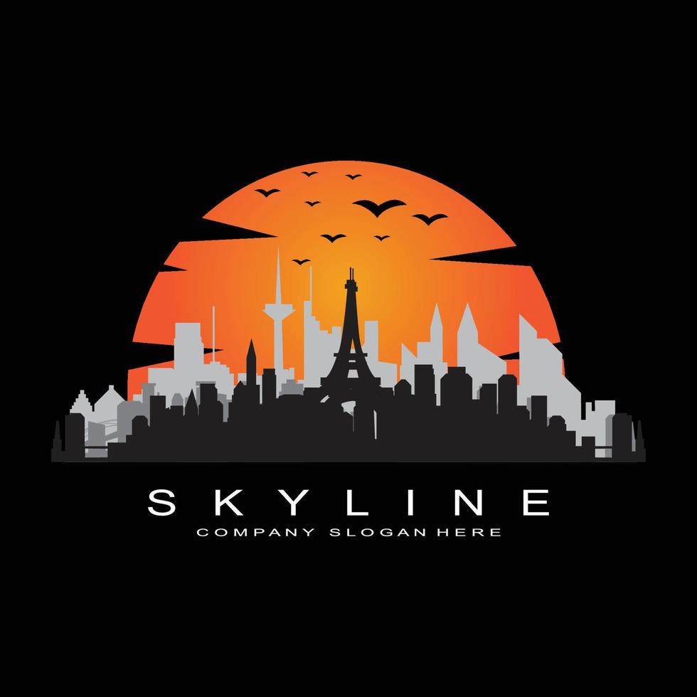 city skyline, skyskrapa för urban fastighetsbyggnad logotyp design vektor