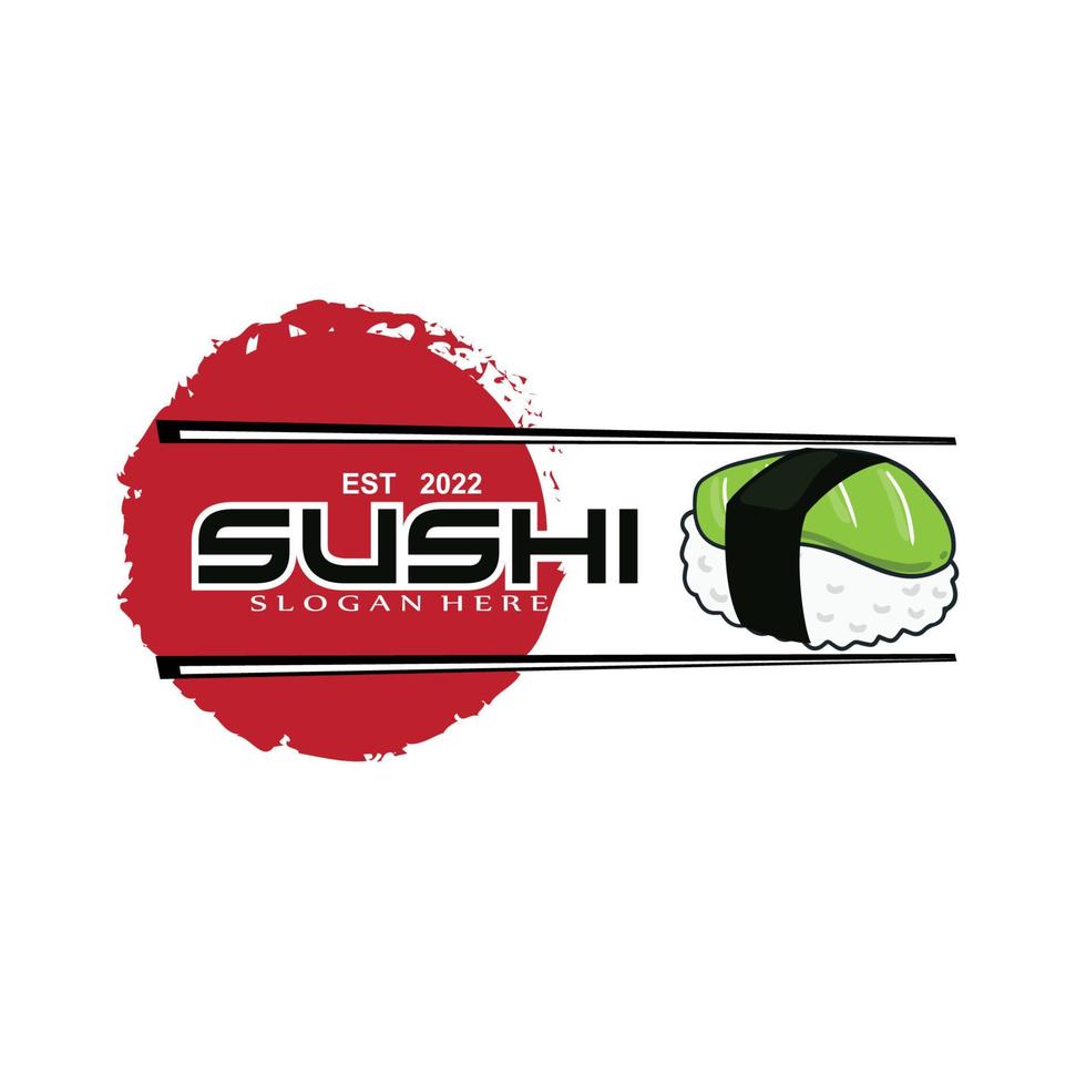 japansk sushi mat logotyp vektor, med en mängd olika skaldjur kött, bakgrundsdesign lämplig för klistermärken, screentryck, banderoller, flayers, företag vektor