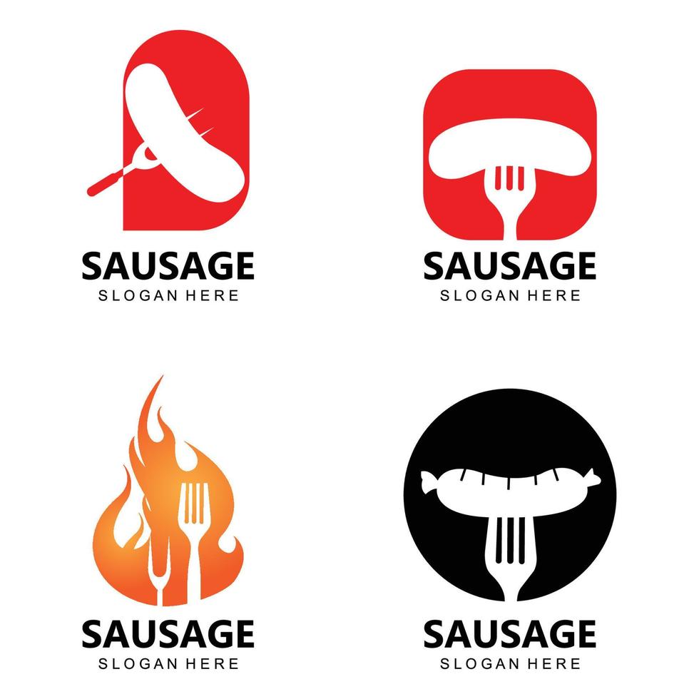 grillad korv logotyp vektor symbol, grillkött, retro koncept