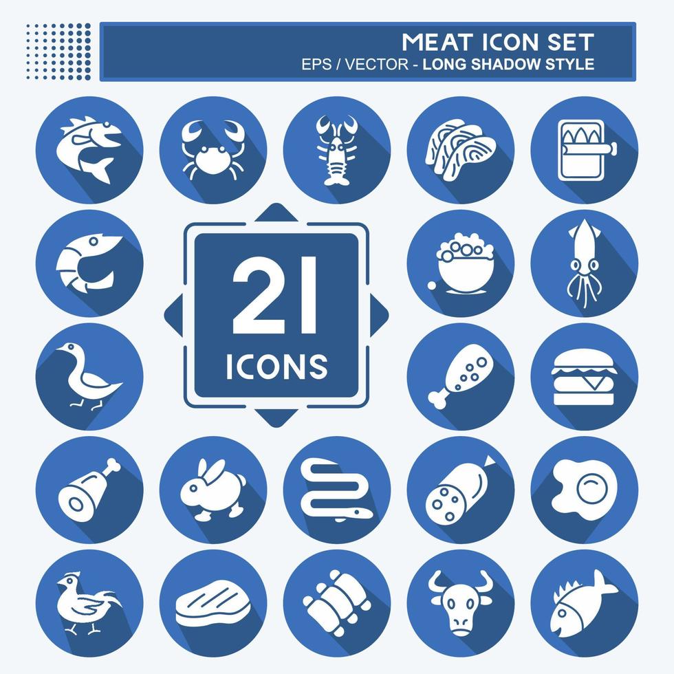 Icon-Set Fleisch. für Lebensmittel geeignet. langer Schattenstil. einfaches Design editierbar. Design-Vorlagenvektor. einfache Abbildung vektor