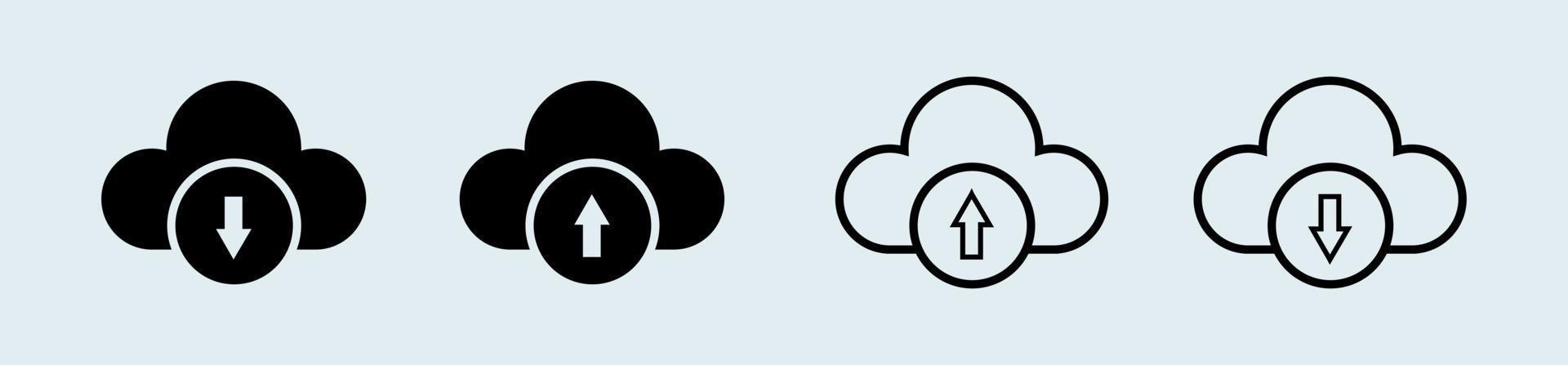 Herunterladen und Hochladen auf Cloud-Symbol in schwarzer Farbe. Vektor-Illustration. vektor