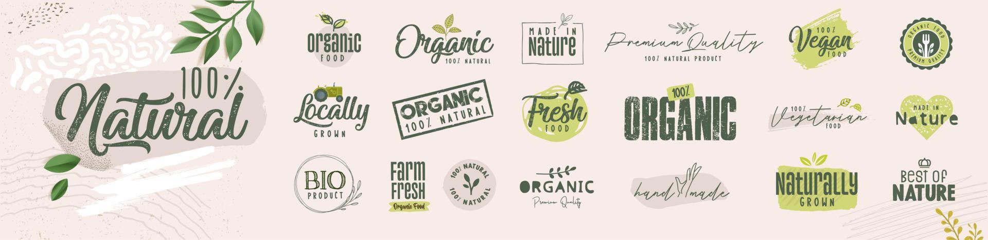 ekologiska element av högsta kvalitet för livsmedelsmarknaden, e-handel, marknadsföring av ekologiska produkter, restaurang, hälsosamt liv. vektor illustration koncept för webbdesign, förpackningsdesign, marknadsföring.
