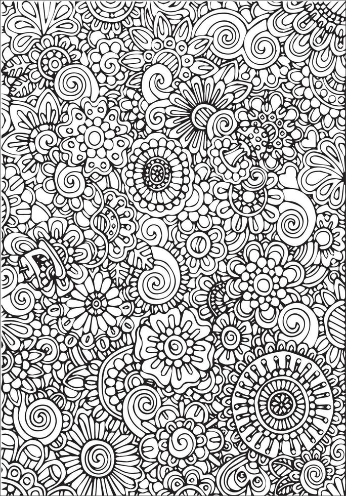 blommig doodle skiss bakgrund målarbok sida vektor