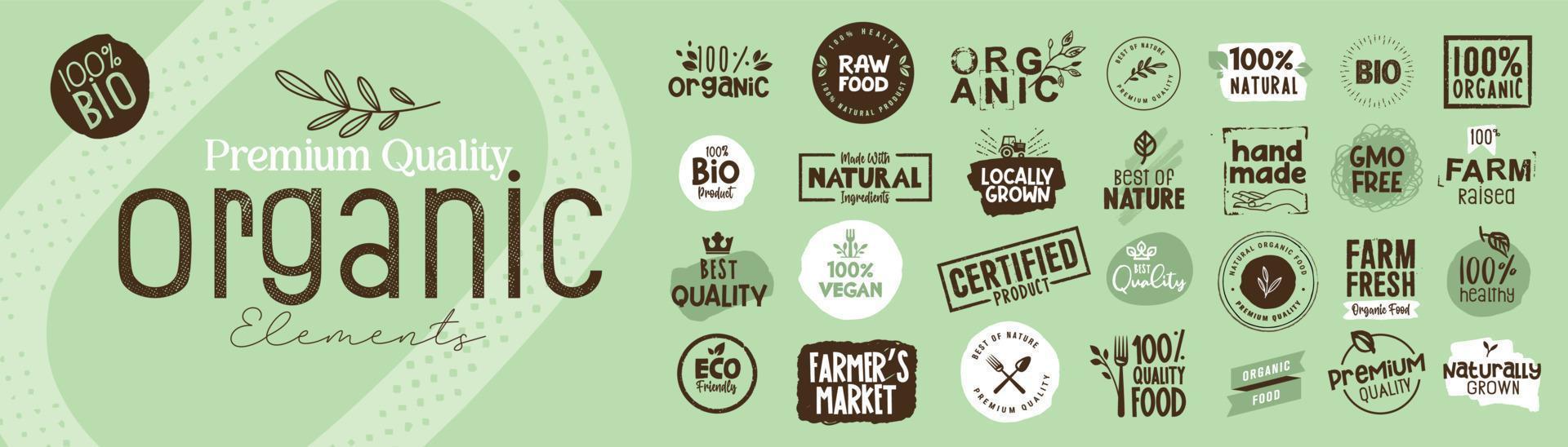 Bio-Elemente in Premium-Qualität für Lebensmittelmarkt, E-Commerce, Werbung für Bio-Produkte, Restaurant, gesundes Leben. Vektorillustrationskonzepte für Webdesign, Verpackungsdesign, Marketing. vektor