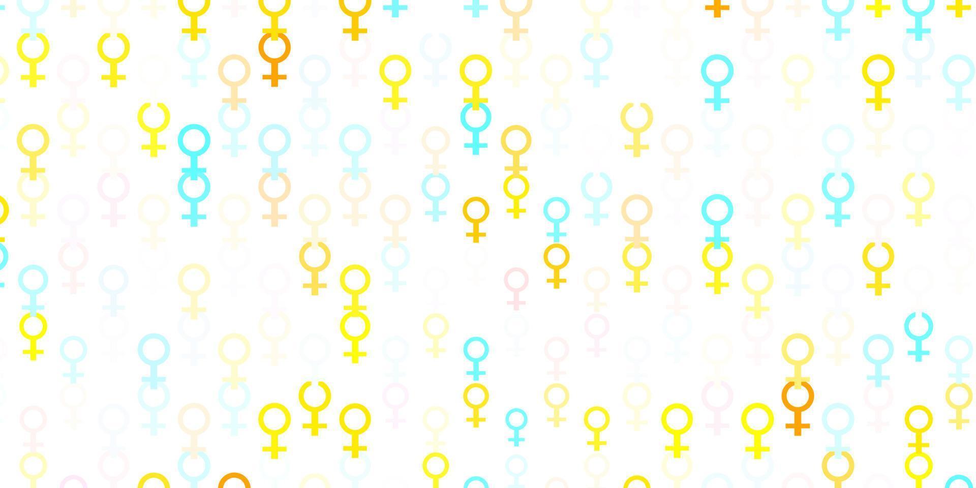 hellblaue, gelbe Vektortextur mit Symbolen für Frauenrechte. vektor